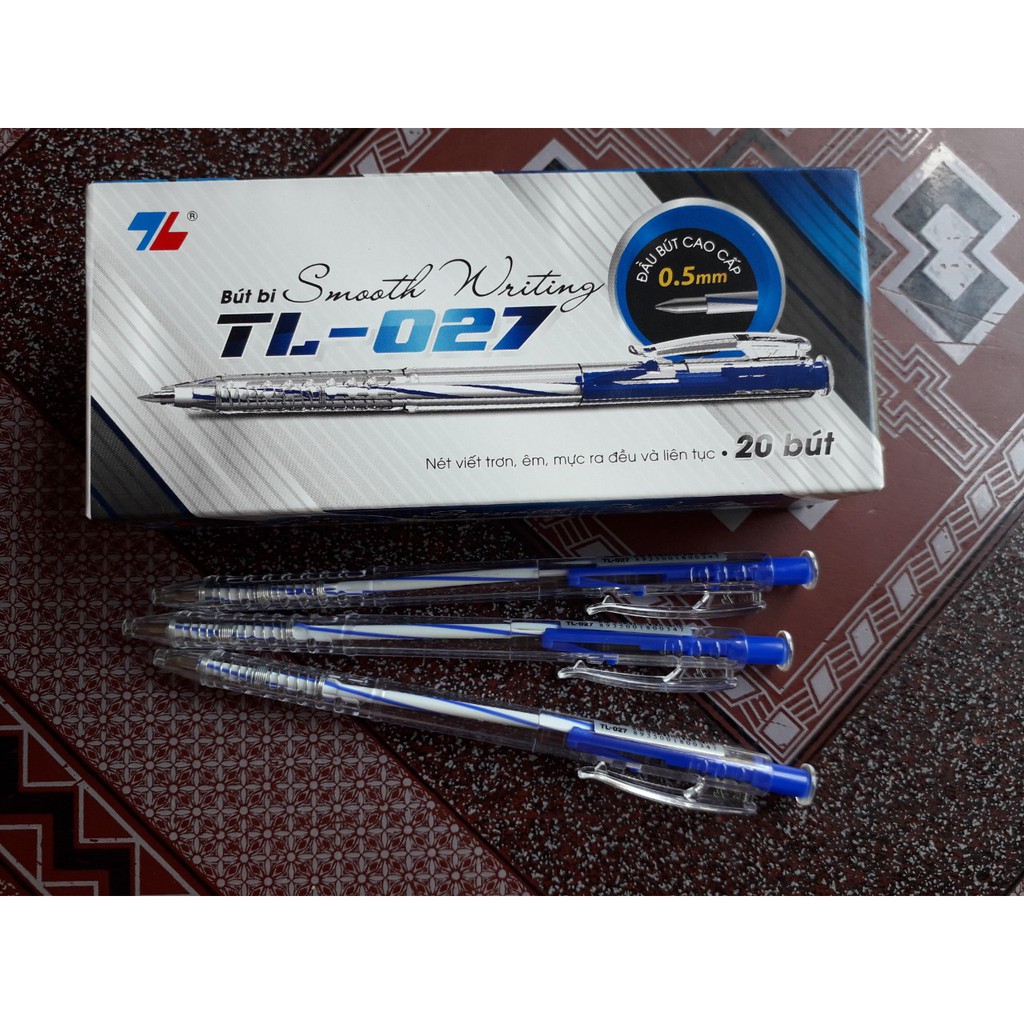 Combo 05 bút bi TL027 nét 0.5mm 3 màu xanh -đen - đỏ