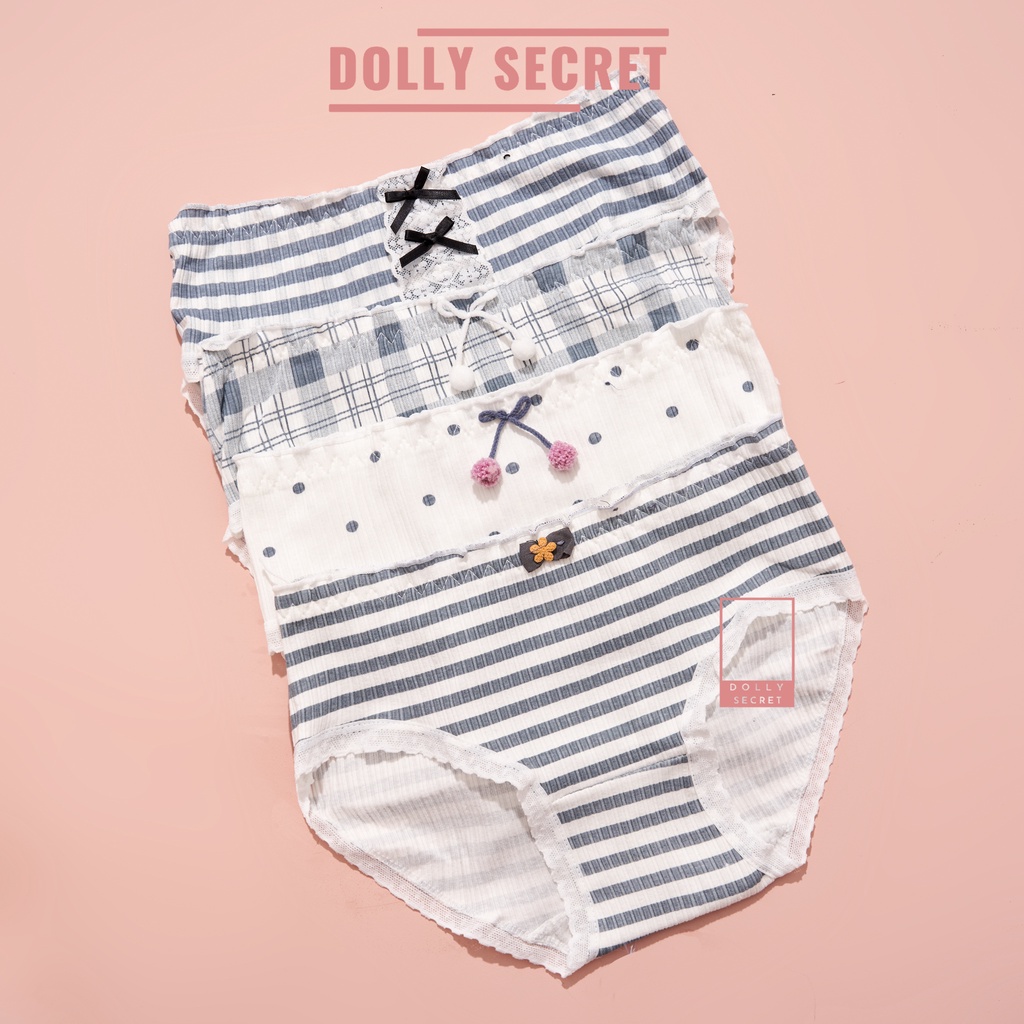 Quần lót nữ cotton sợi tre cao cấp co giãn 4 chiều kháng khuẩn in hình kẻ sọc dễ thương DOLLY SECRET QL041