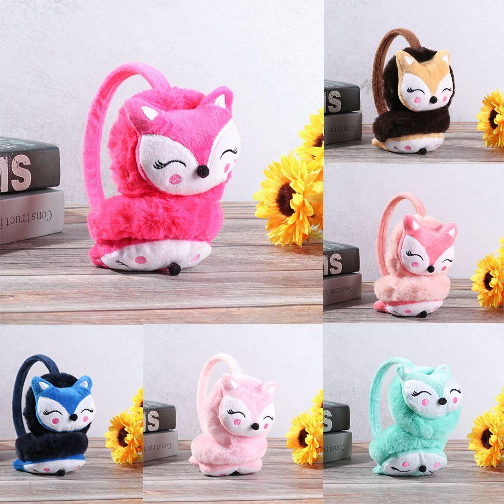 ME Chụp Tai Giữ Ấm Hình Chú Cáo Hoạt Họa Nhồi Bông Mềm Mại