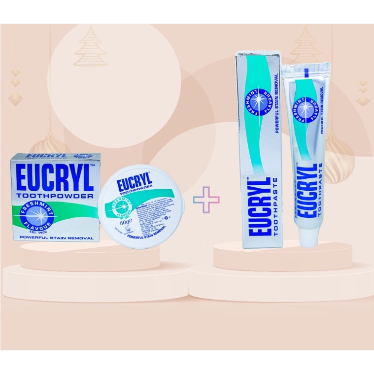 Bột trắng răng EUCRYL combo kem đánh trắng răng bột đánh trắng răng tẩy mảng bám cao răng thơm miệng hết hôi miệng..