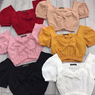 Áo croptop tay ngắn phối dây thun ngực dễ thương TTSA0162