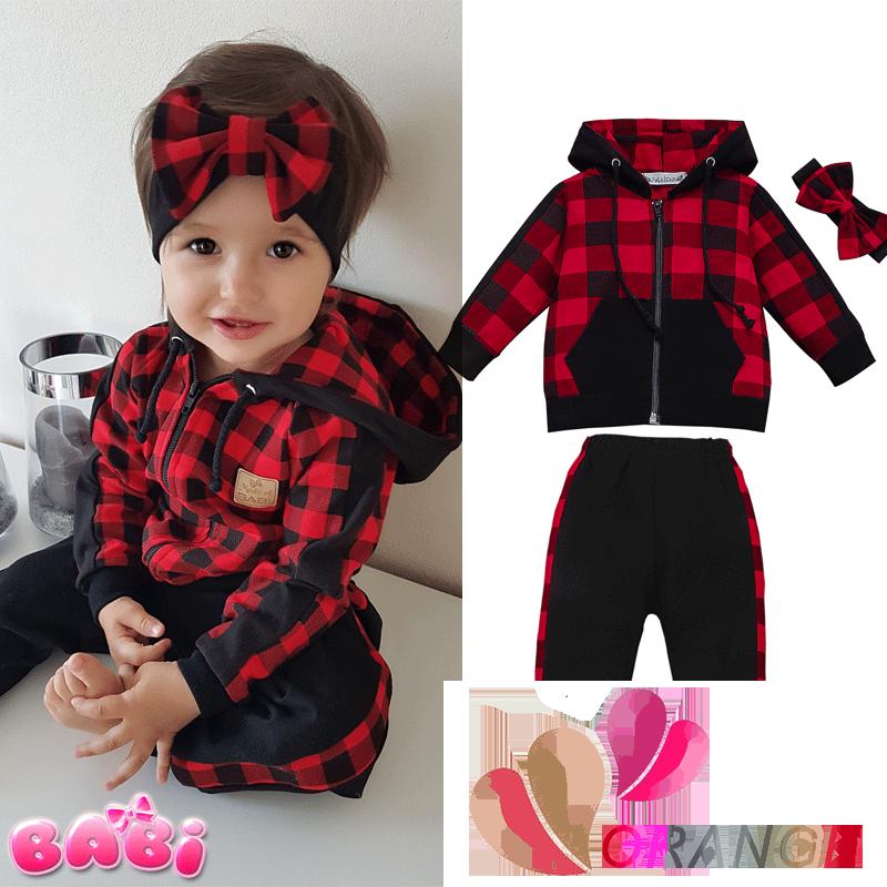 Set Áo Hoodie + Quần Dài Sọc Caro Cho Bé Gái Sơ Sinh 7-0 - 3 Tuổi