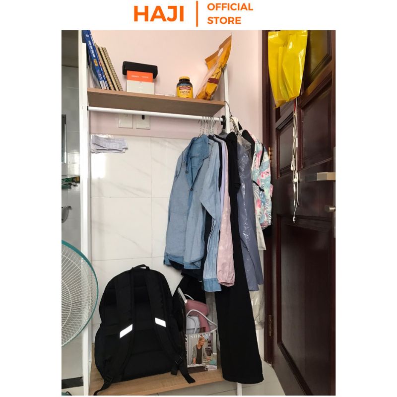 Giá treo quần áo kết hợp tầng lưu trữ tiện lợi, Cây treo áo quần HAJI khung sắt chắc chắn chống gỉ chịu lực tốt C13