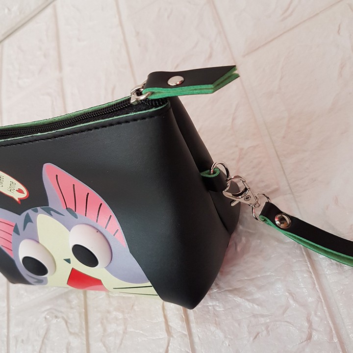 HCM - Túi đựng mỹ phẩm vải chống thấm họa tiết 3D nổi độc đáo Totoro mèo Chii Doremon