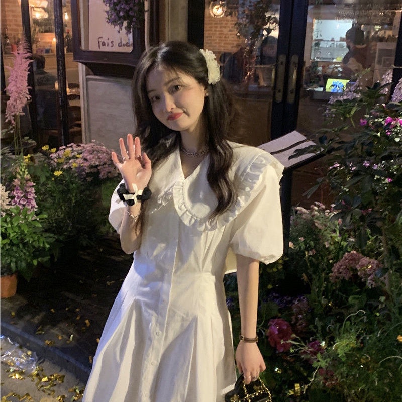 Đầm Sơ Mi Trắng Cổ Búp Bê Dáng Rộng Thời Trang Mùa Hè 2022 Phong Cách Pháp Mới