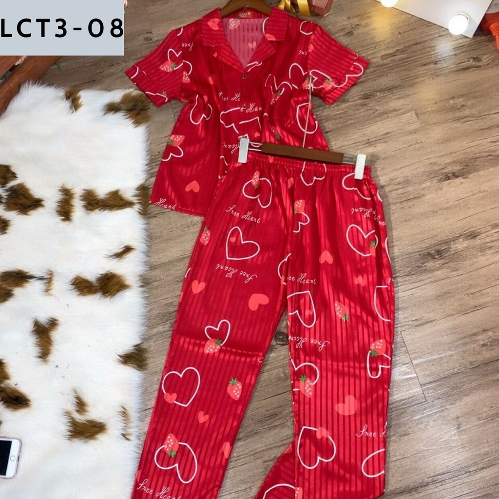 [HÀNG LOẠI 1] BỘ PIJAMA LỤA GẤM TAY NGẮN QUẦN DÀI HỌA TIẾT CỰC XINH