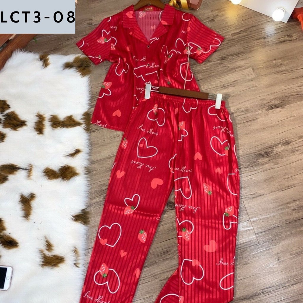 [HÀNG LOẠI 1] BỘ PIJAMA LỤA GẤM TAY NGẮN QUẦN DÀI HỌA TIẾT CỰC XINH