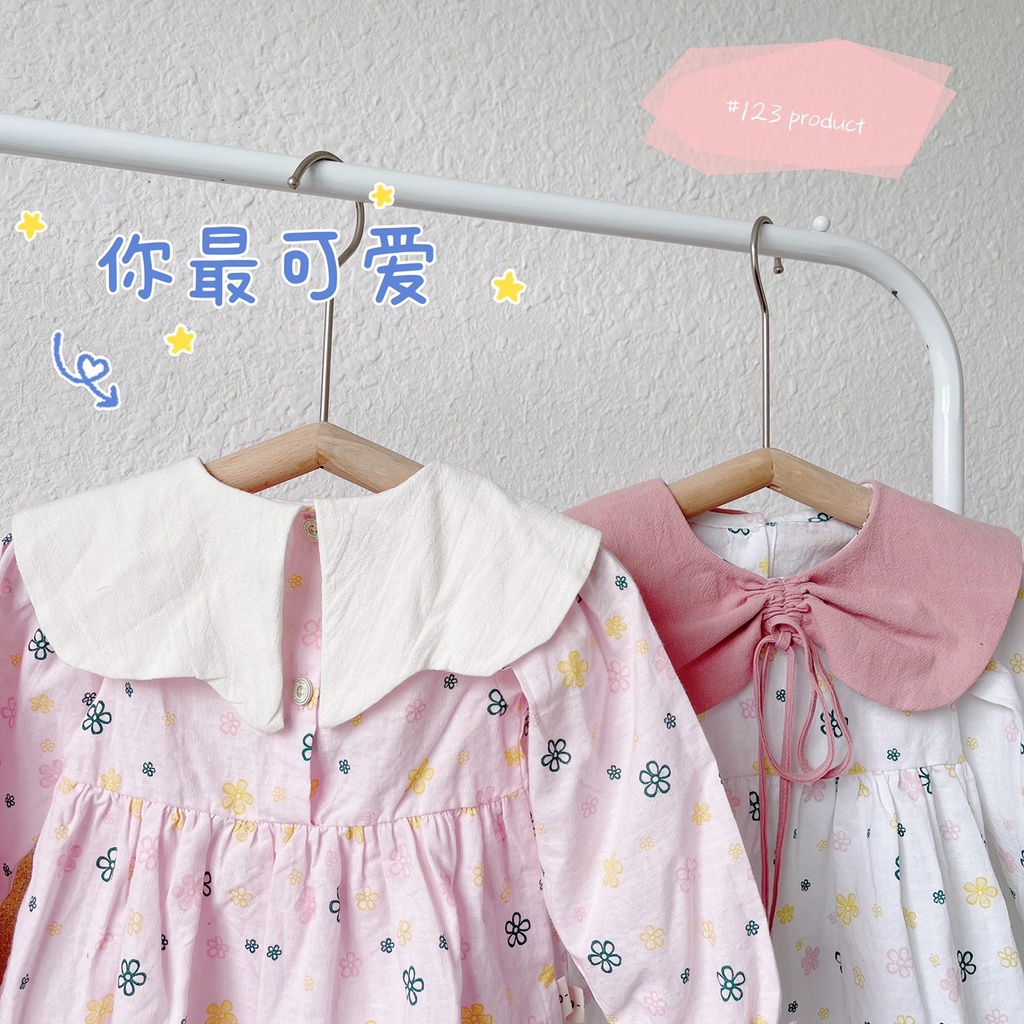 Váy thu dài tay chất thô mỏng cổ dây rút cho bé giá 1-5 tuổi (Mã V260)
