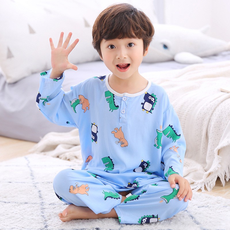 Bộ Đồ Ngủ Cotton Tay Dài Màu Sắc Đáng Yêu Cho Bé Trai
