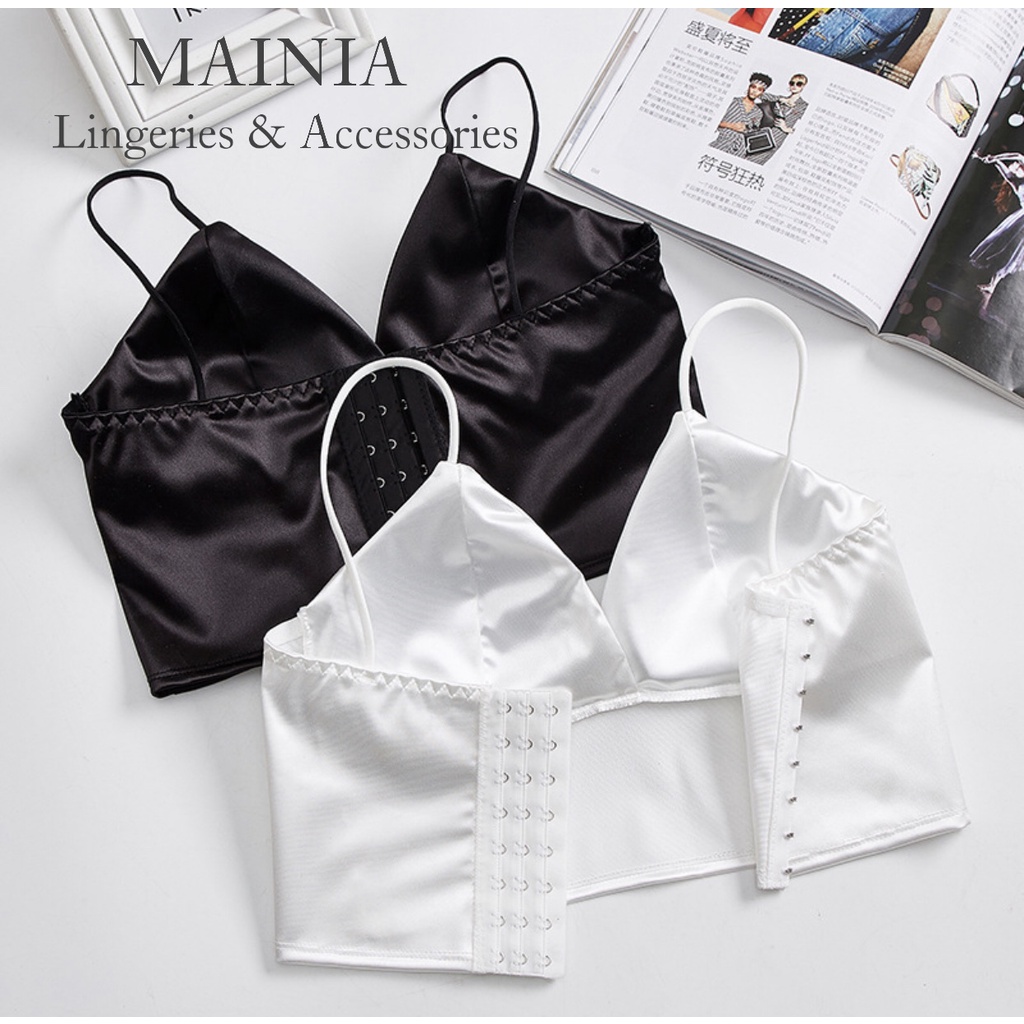 Áo Bra Satin Bản To Lụa Phi Bóng Áo Bra Crotop Hai Dây Trắng Đen Sexy Mainia Shop