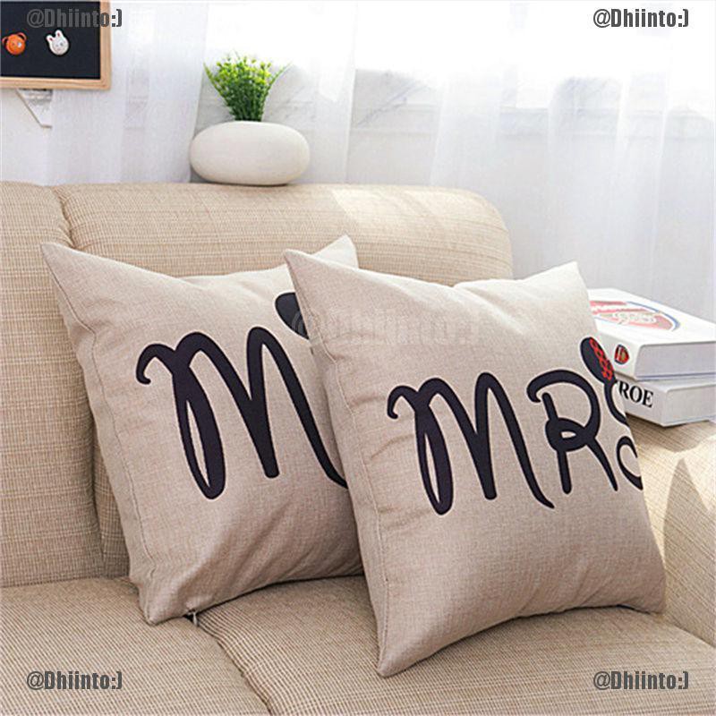 Vỏ Gối Cotton In Chữ Mr Mrs Cho Cặp Đôi