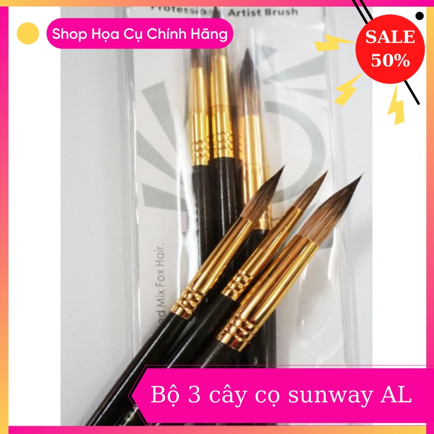 Bộ 3 cây cọ Sunway AL 20 ⚡ HÀNG CHÍNH HÃNG ⚡ cọ thiết kế hợp lí, làm từ gỗ sơn bóng tạo cảm giác thỏa mái khi cầm