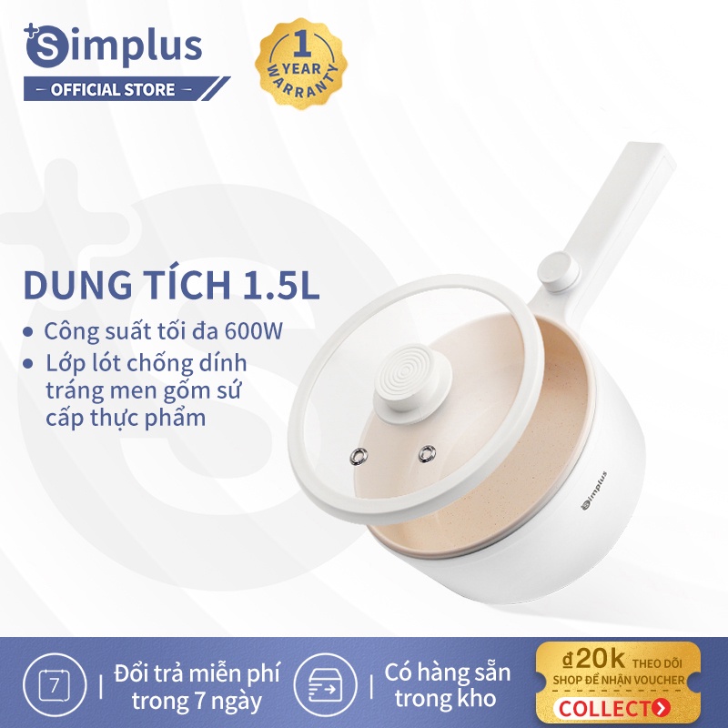 Nồi lẩu điện đa năng Simplus Chảo điện chống dính 1.5L đa chức năng, điều chỉnh nhiệt độ,lẩu điện nhỏ, tay cầm dài