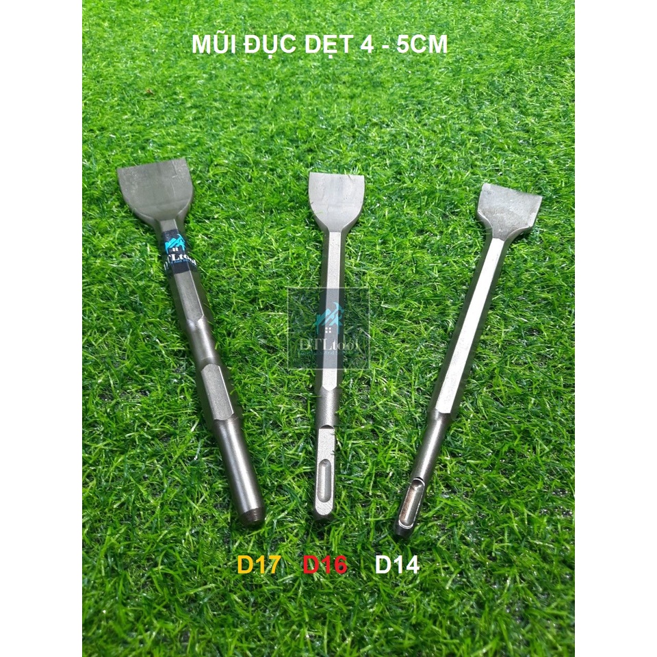 Đục bê tông. Mũi đục dẹt. Dóc vữa trát, đục gạch lát, bóc vữa cán nền. Đục bẹt