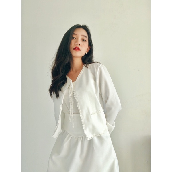 [THIẾT KẾ CAO CẤP] Set dạ 3 món trắng tiểu thư,Set dạ tweed tinh khôi trẻ trung Tết 2022 Ảnh thật | BigBuy360 - bigbuy360.vn