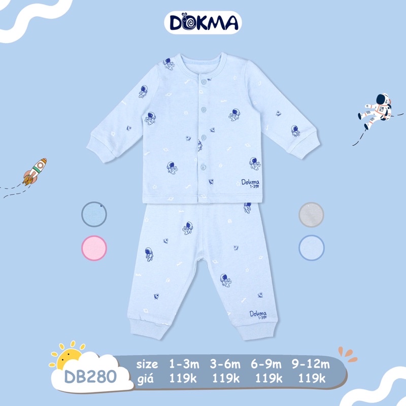 Bộ quần áo dài tay Dokma cho bé từ 1 tháng đến 12 tháng mỏng