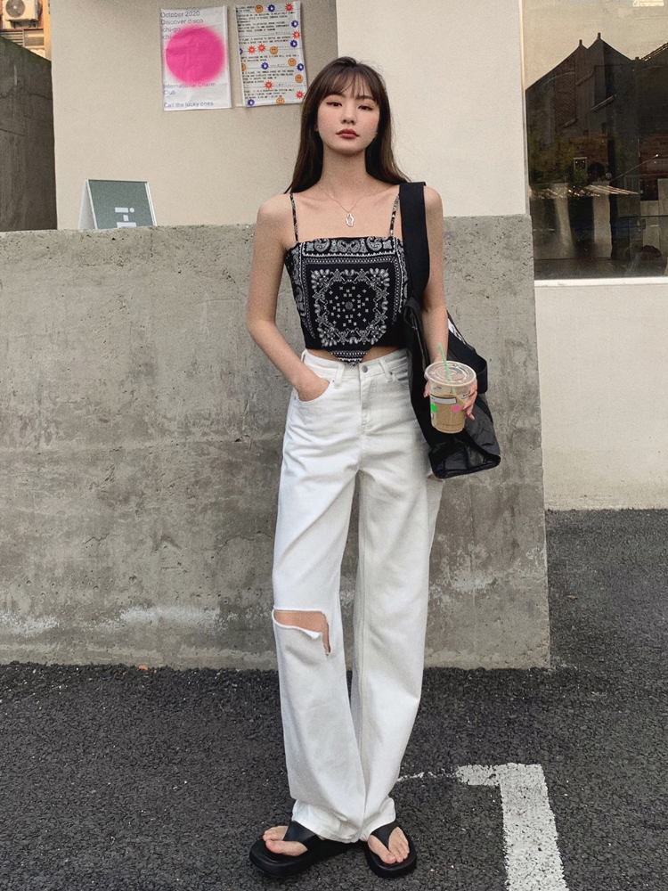 Quần Jean Nữ Lưng Cao Ống Rộng Rách Gối Thời Trang 43400