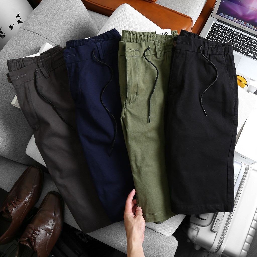 Quần short kaki lưng thun đủ màu xanh đen &lt; 130kg mặc đẹp