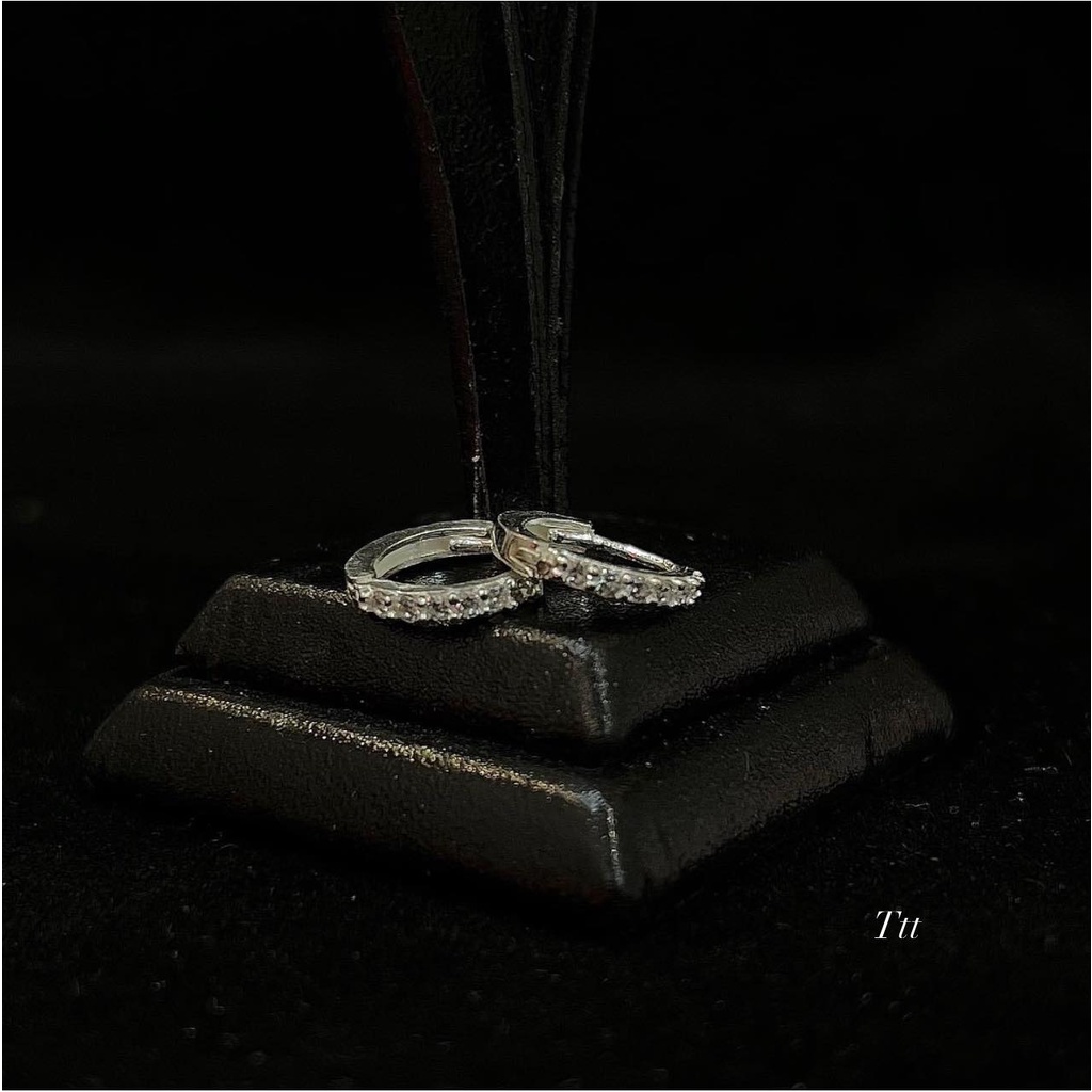 Bông tai tròn bạc ta 1 hàng đá