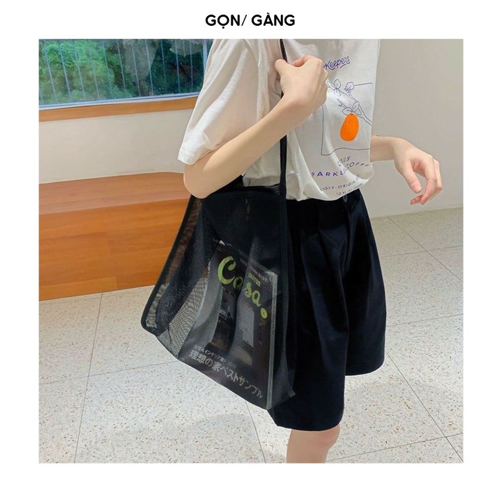 Túi lưới Hàn Quốc mềm túi xách nữ canvas đeo chéo trong suốt đi chơi đi biển tập gym đa năng đeo vai cỡ lớn Gọn Gàng