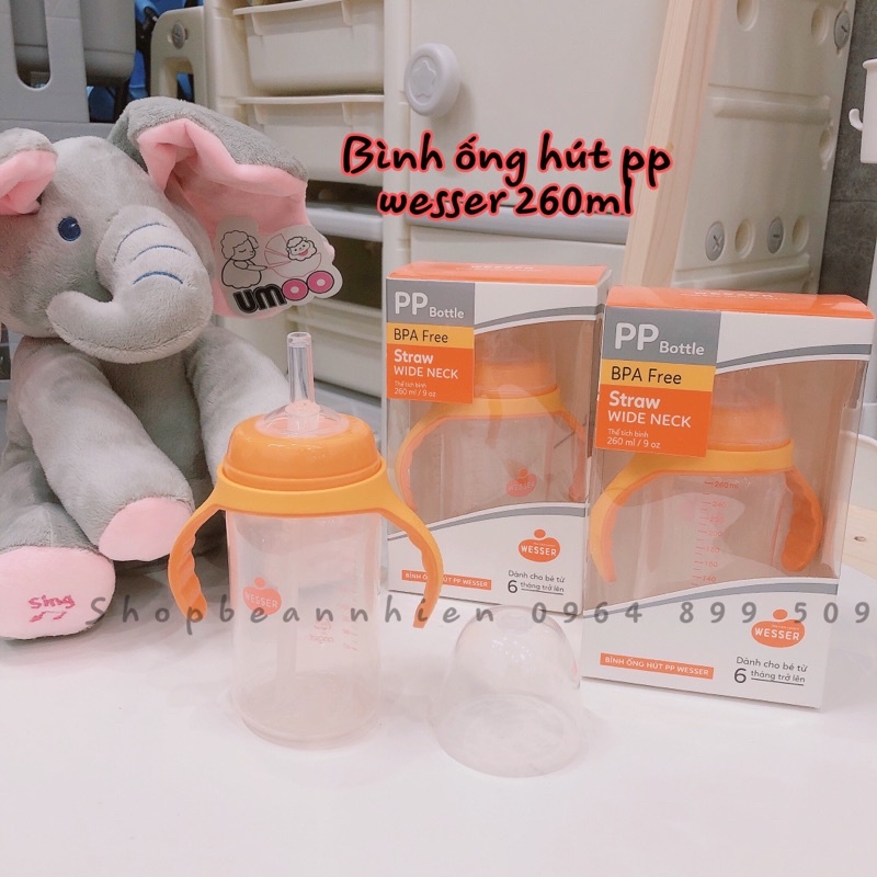 Bình uống nước ( ống hút) PPSU/PP Wesser 250ml/260ml
