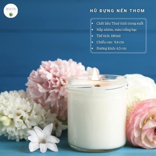 Hũ đựng nến thơm 180ml - Thuỷ tinh trong suốt, dáng trụ tròn, nắp đen