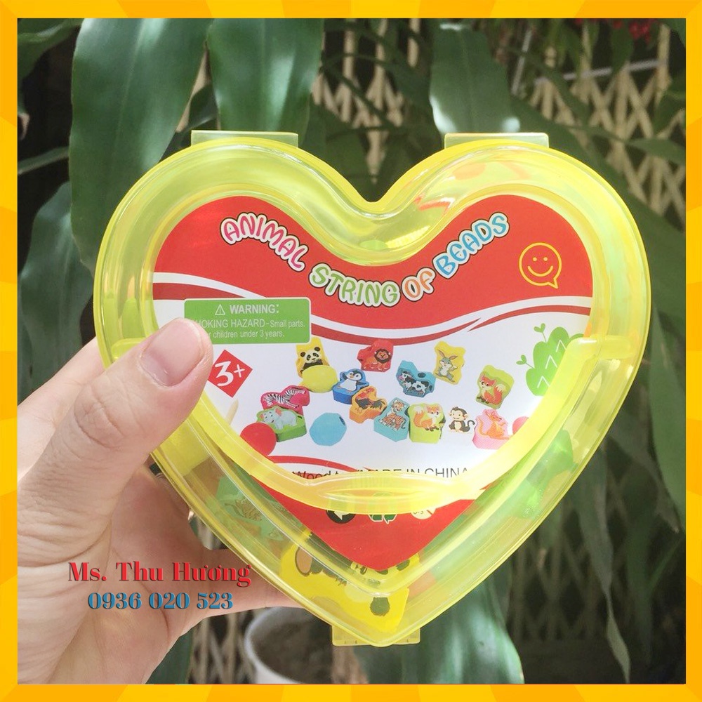 Trò chơi Xâu hạt gỗ - Luồn dây xâu hạt hộp trái tim - Hàng loại 1- Nhiều mẫu