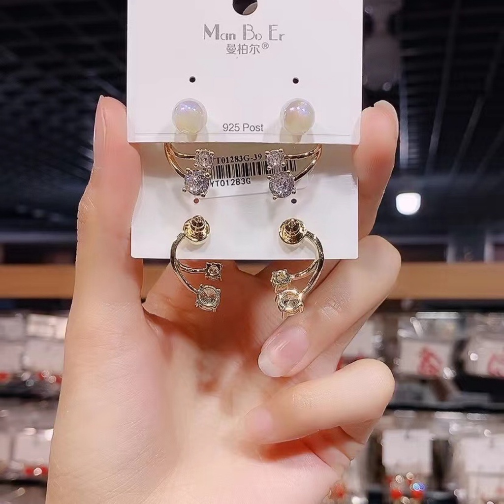 2022 Khuyên Tai Bạc Đính Ngọc Trai Ji Hình Nàng Tiên Cá Hai Cách Mang