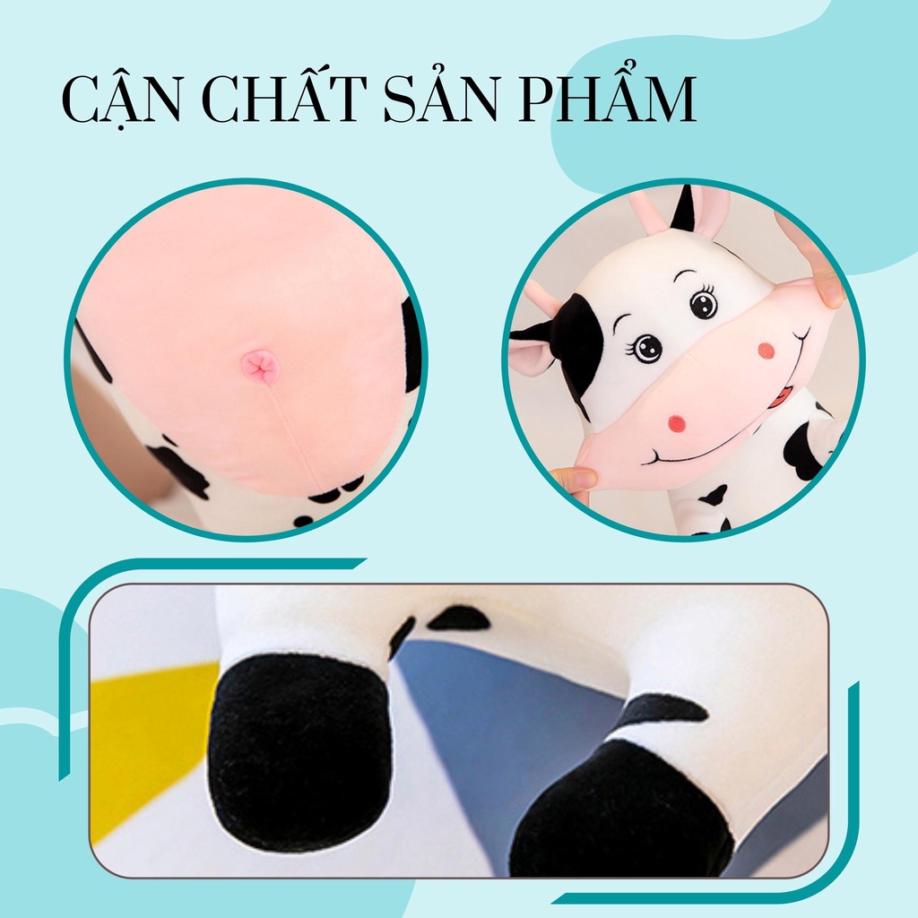 Bò sữa trắng nhồi bông- Gấu bông cho bé - vải co dãn mềm mịn- size 70cm