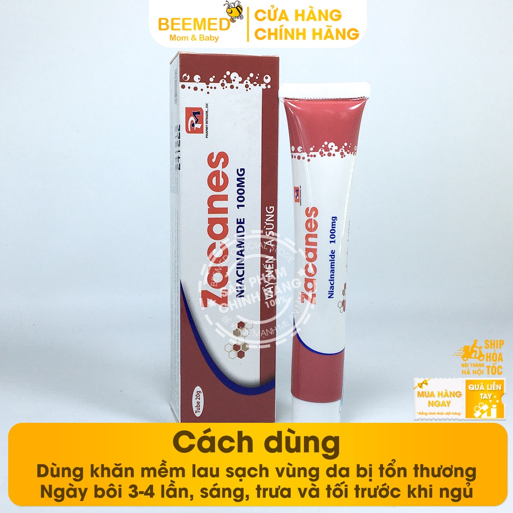 Kem giảm vẩy nến, tổ đỉa, á sừng, Zacanes từ chất Niacinamide, có thêm nano bạc, kẽm Oxyd và Vitamin E tuýp 20g