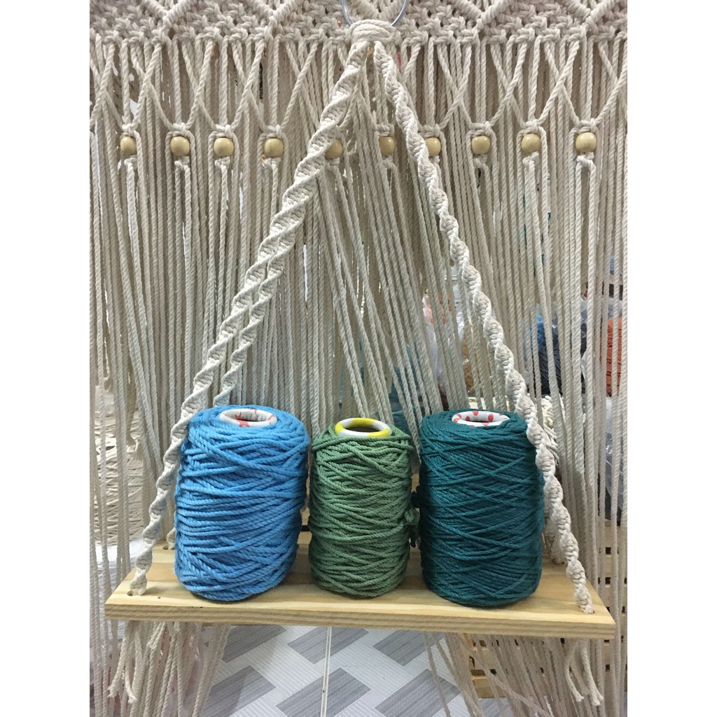 Kệ gỗ treo tường macrame ngang 50cm x 24cm dây thừng trắng làm giá sách, kệ trang trí | Macrame wooden shelf