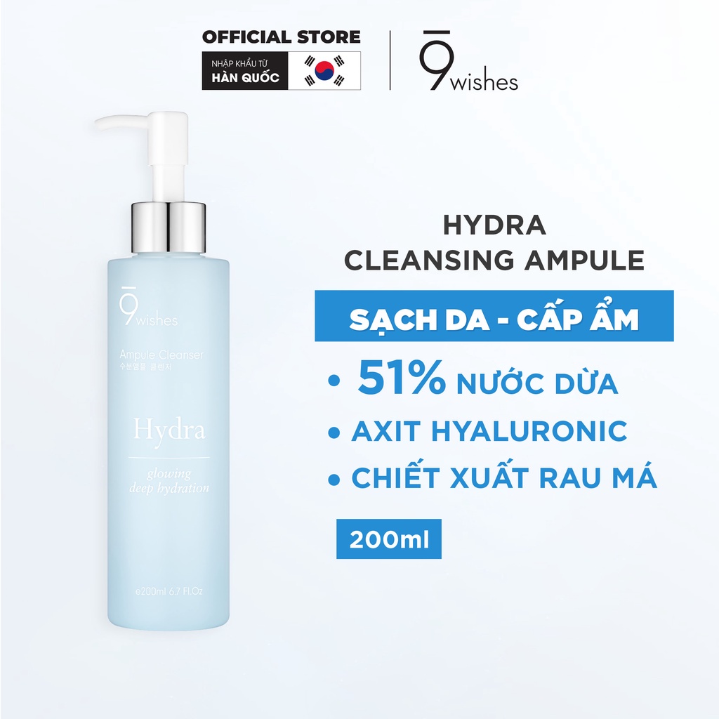9Wishes Gel Rửa Mặt Cấp Ẩm, Dưỡng Da Căng Mọng Hydra Ampule Cleanser 200ml