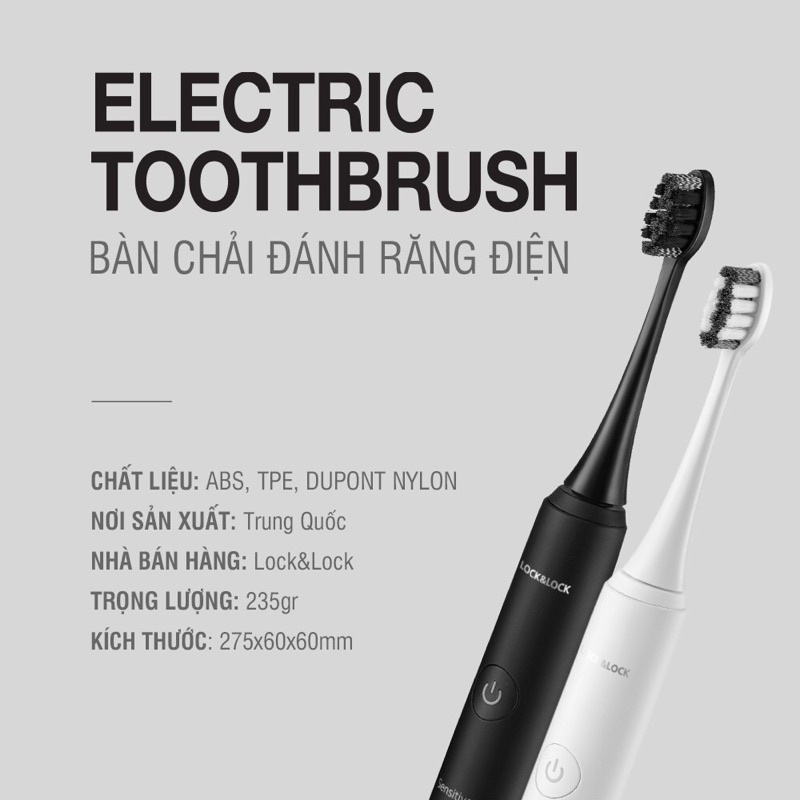 Bàn Chải Đánh Răng Điện Lock&amp;Lock ERN346 ( Chính hãng - Tặng kèm 2 đầu bàn chải )