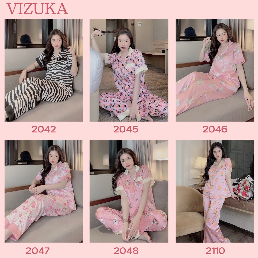 Đồ bộ pijama nữ lụa tay ngắn quần dài mặc nhà dễ thương VIZUKA