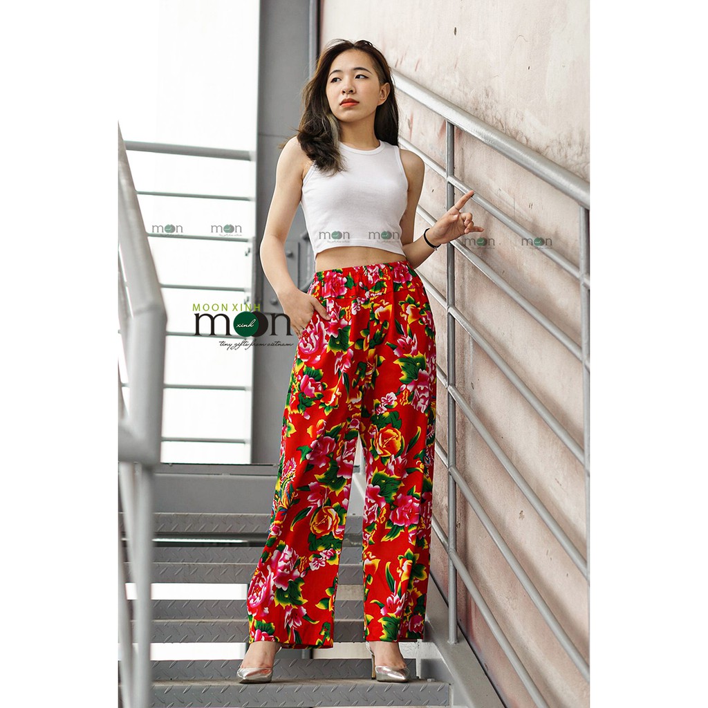Phong cách, nổi bật với quần tây nữ cạp chun ống sớ rộng suông đứng QS06 Moon Xinh Thô cotton mát