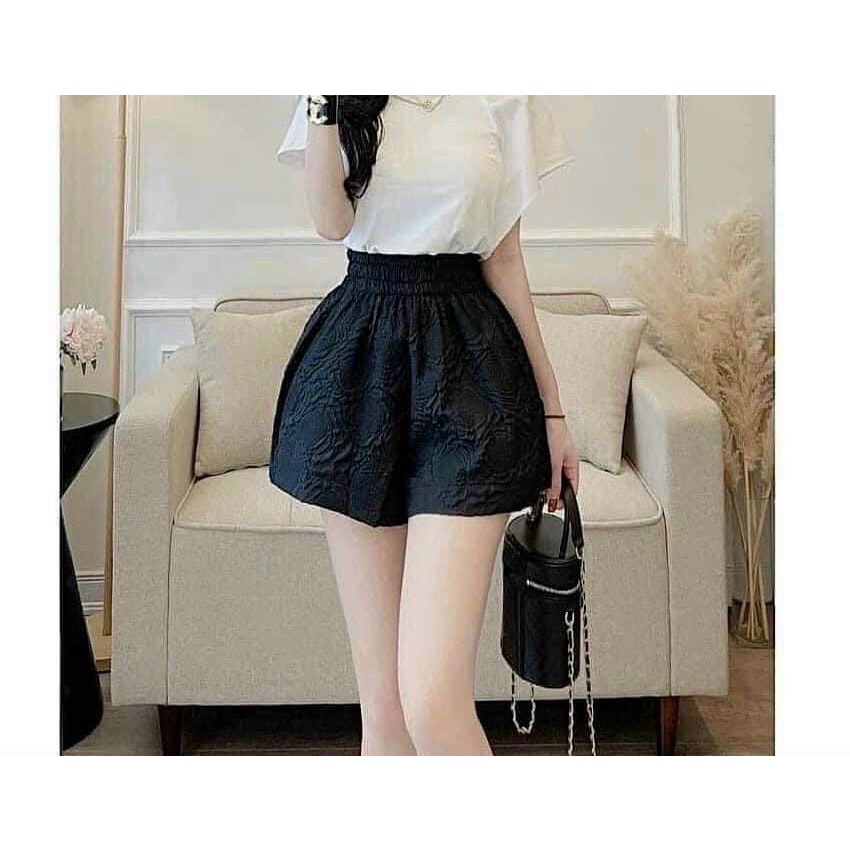 Quần Short nữ phồng hoa cao cấp, Quần cạp chun cao, có túi, họa tiết hoa nhăn, hàng quảng châu/thoitrangs