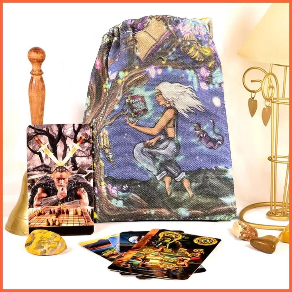 Túi Nhung Dây Rút In Họa Tiết Trò Chơi Tarot Độc Đáo