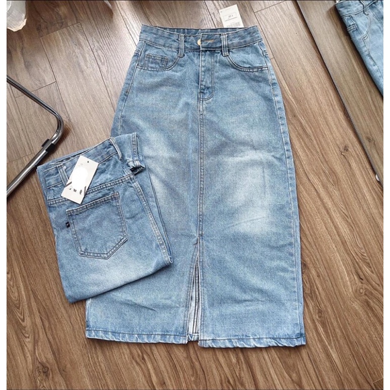 CHÂN VÁY JEANS BÒ XANH NHẠT DÁNG DÀI ZARA
