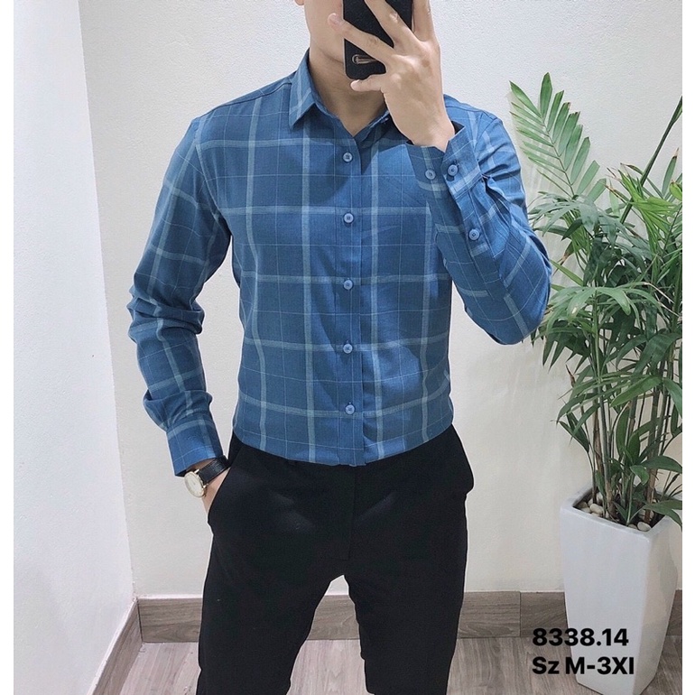 SƠ MI NAM CAO CÂP MẪU KẺ - XANH DƯƠNG NHẠT 14