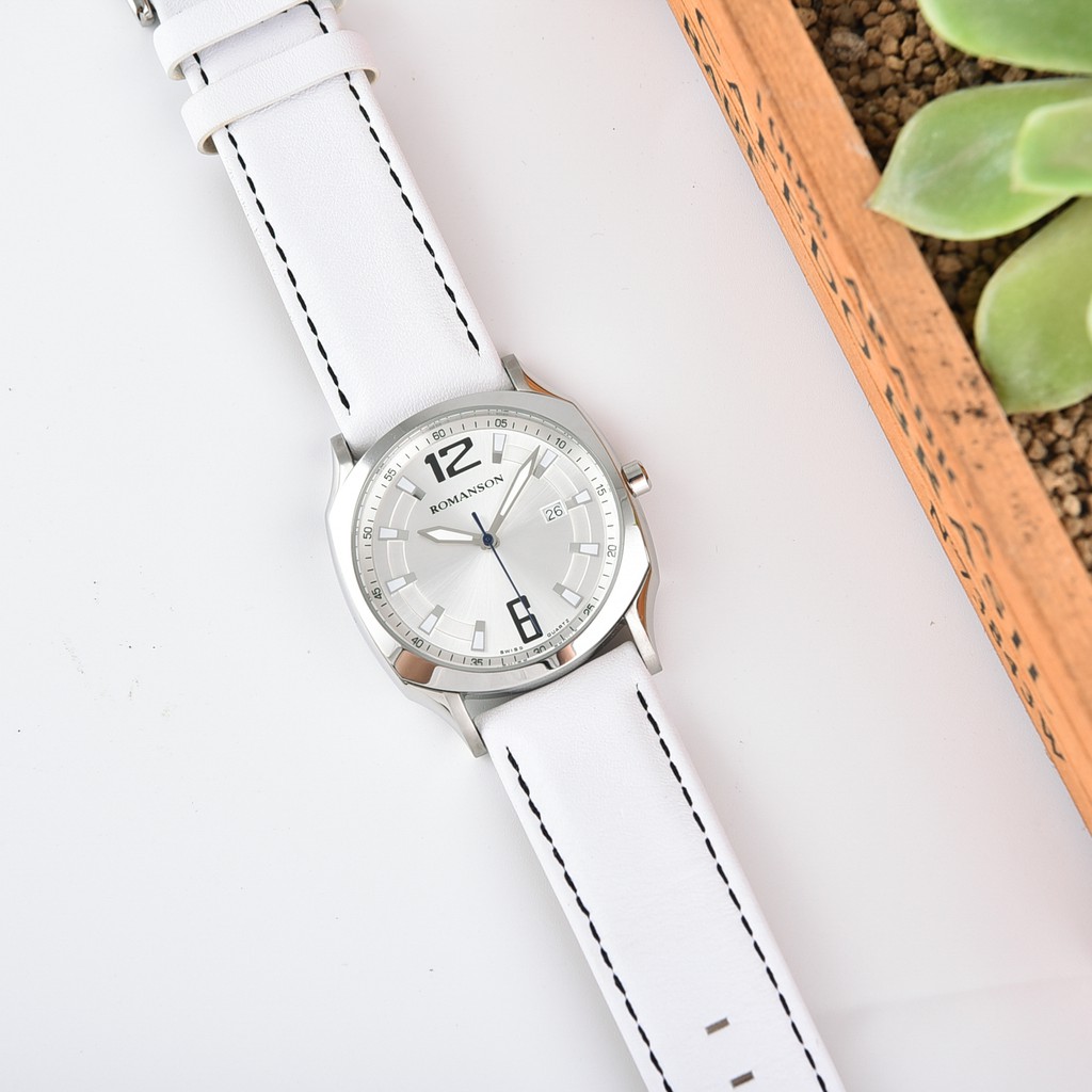 Đồng hồ Romanson Sport Men Watch TL1271MWWH nam dây da kim dạ quang mặt kính chống xước máy Thụy Sĩ cao cấp chính hãng