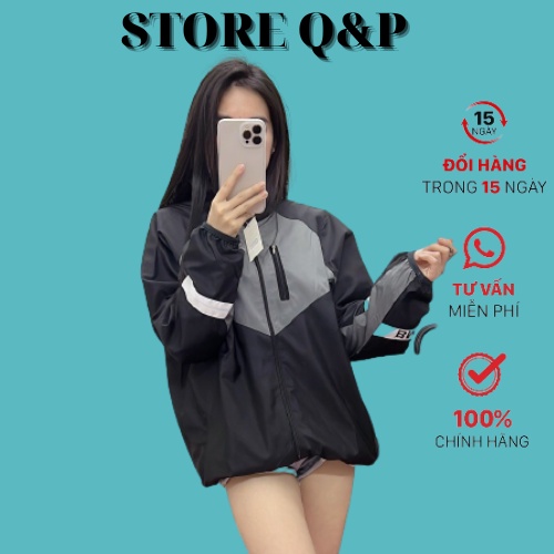 Áo khoác gió nữ nam không mũ xám đen, áo khoác gió 2 lớp hàng xịn,tốt,bền GZAK016 Store Q&P
