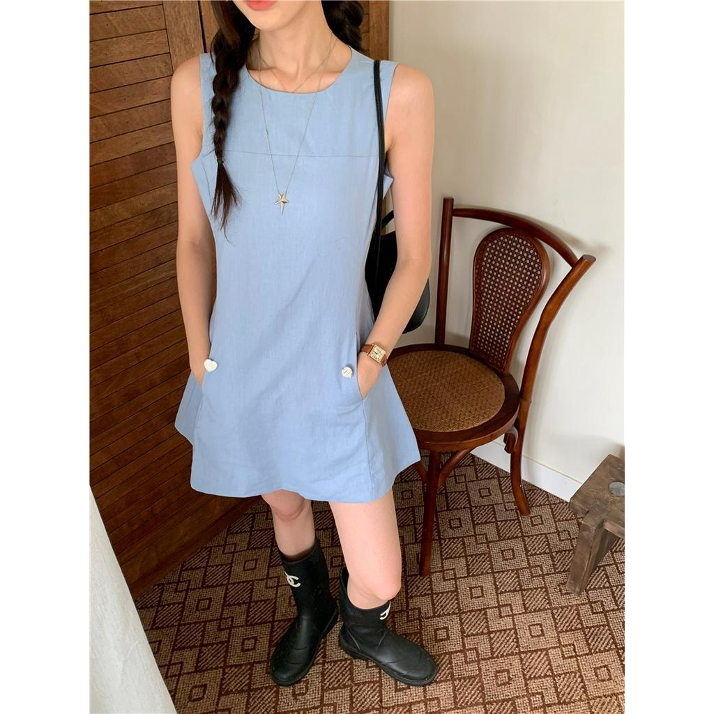 Đầm Chữ A Không Tay Màu Xanh Pháp 66561