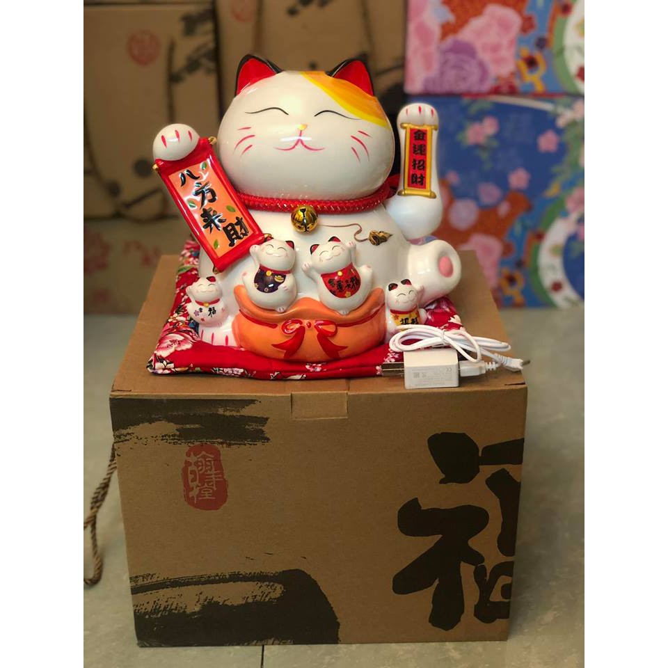 Mèo Thần Tài Sứ , Mèo May Mắn Maneki Neko 25cm . Vẩy Tay Gọi Khách Tấn Tài Tấn Lộc. | BigBuy360 - bigbuy360.vn