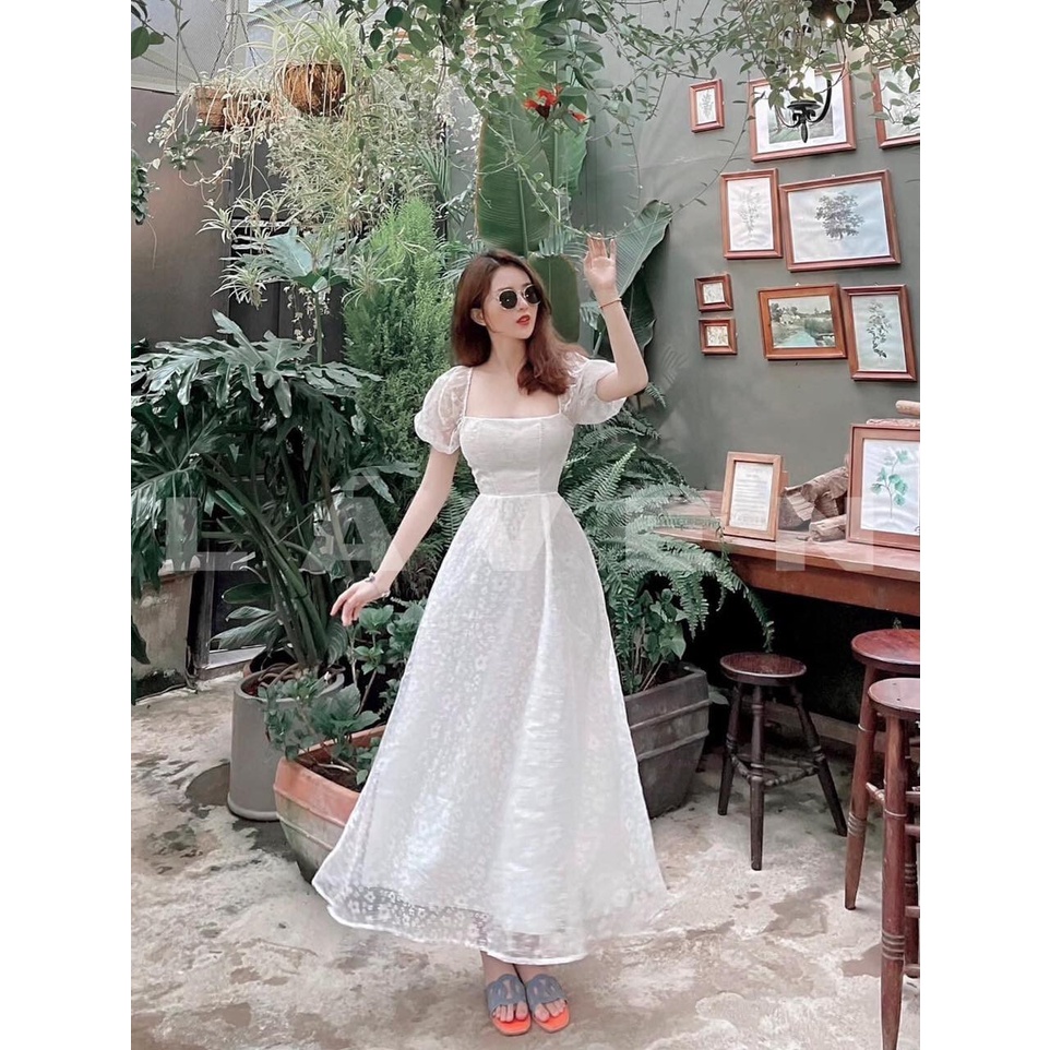 Đầm dự tiệc màu trắng dáng dài, váy trắng dáng dài mặc đi chơi, đi tiệc cưới, chụp kỷ yếu An Hy