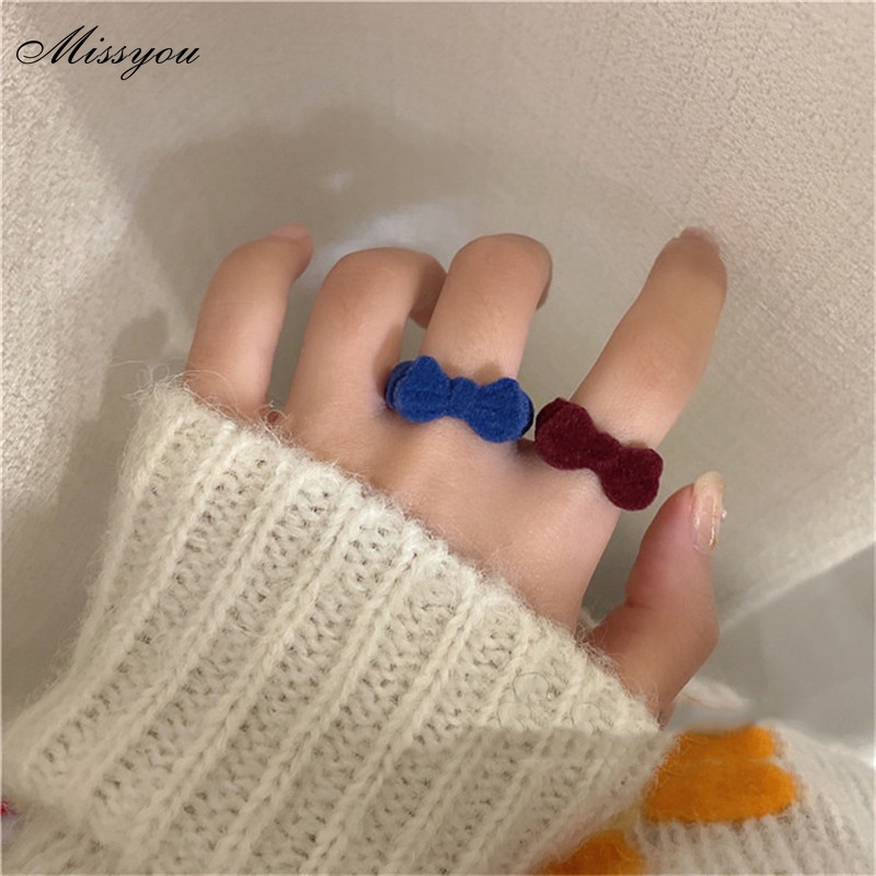 Set 2 nhẫn DODDER đính nơ điều chỉnh được nhiều màu sắc tùy chọn phong cách Hàn Quốc thanh lịch dành cho nữ