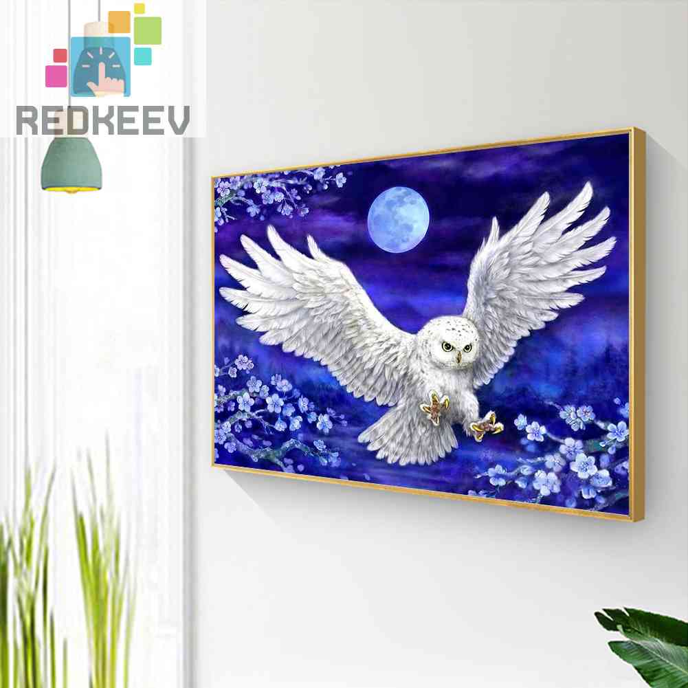 Bộ Tranh Đính Đá 5D Tự Làm Toàn Diện Hình Chim Cú Trắng