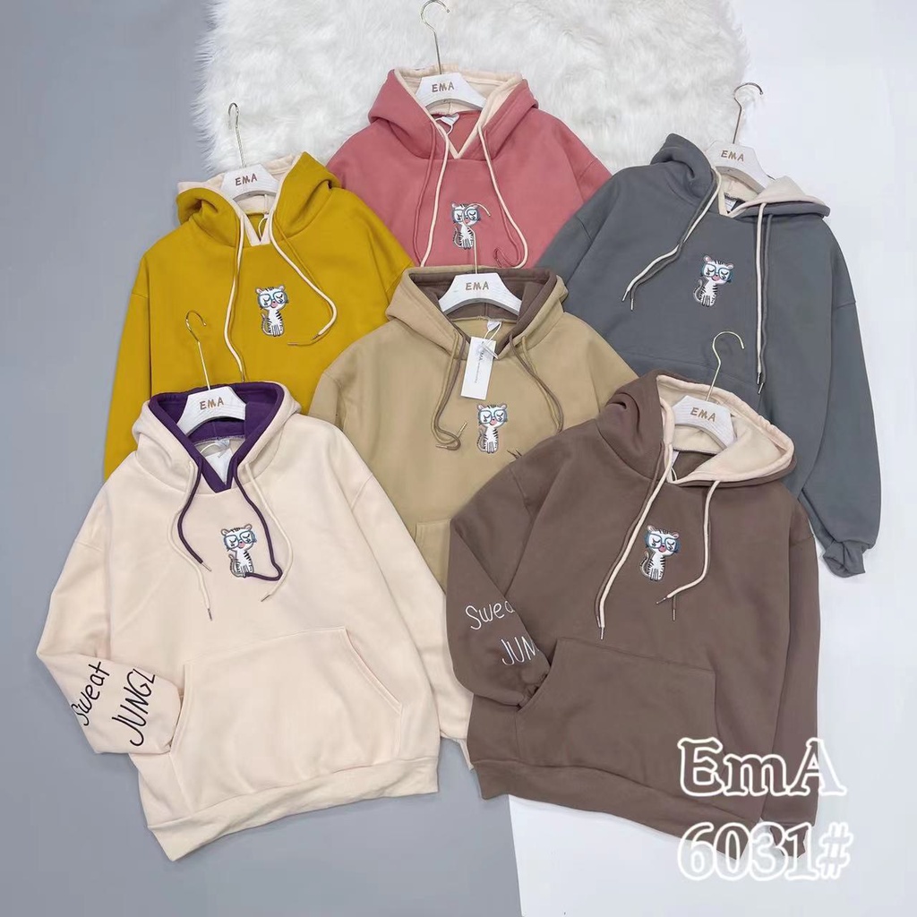 Áo Hoodie Có Mũ Thêu Hình Mèo Ngực Tay Dài Dày Dặn Hàng Quảng Châu Kiểu 1 | Smide Clothing