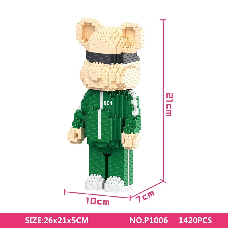 Lego đồ chơi lắp ráp Squid game trò chơi con mực gấu bearbick siêu hot 1 bộ 3 mô hình tặng kèm búa gõ và dụng cụ tháo lắ