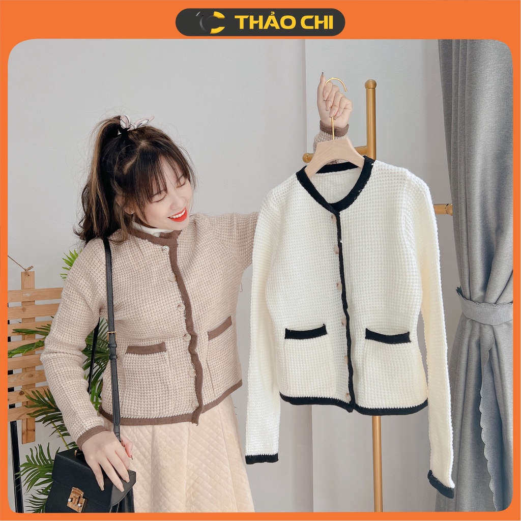 Áo len cardigan nữ Thảo chi họa tiết viền đậm màu giản gị nhưng tinh tế phong cách HQ