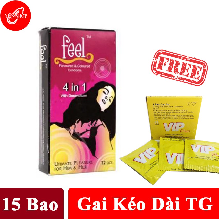 Bao cao su Feel 4in1 gai gân kéo dài thời gian quan hệ TẶNG hộp bcs 3 cái